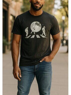 MAD Black Astronaut and Moon Short Sleeved Tee Mens MEDIUM